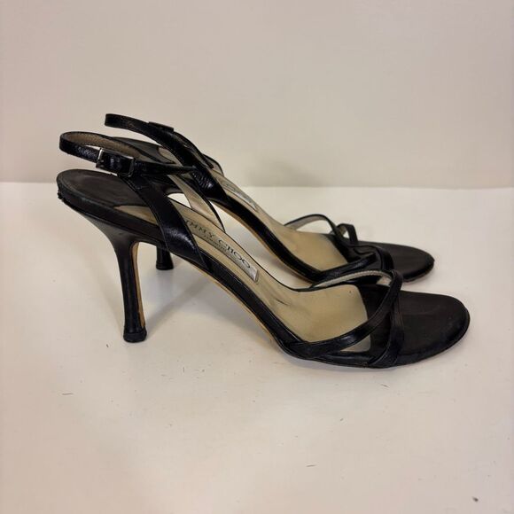 Jimmy Choo Black Leather High Heels with Ankle Strap US 7.5 - Picture 4 of 9